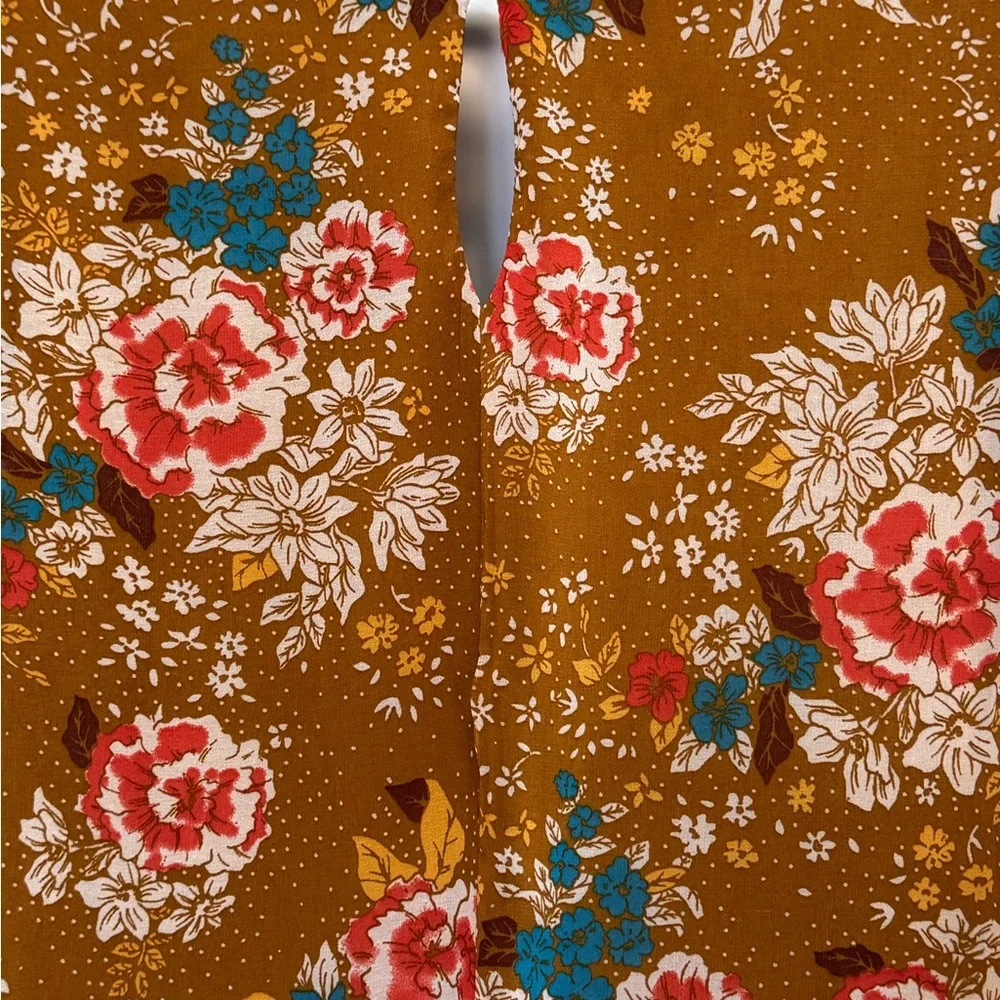 E-187 Charlotte Russe PLUS SIZE 1X Tan Red & Teal Long Bell Sleeve MIDI Dress - Picture 10 of 14